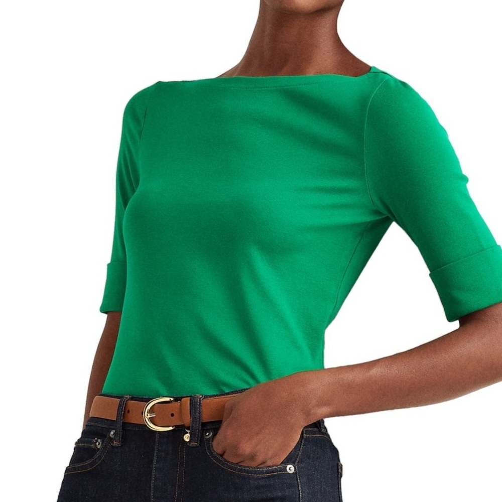 Ralph Lauren teal Stretch Cotton Boat Neck Tee size S